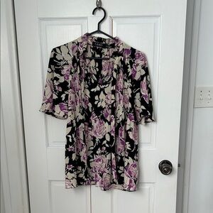 Lauren Ralph Lauren Black Floral V-Neck Short Sleeve Top